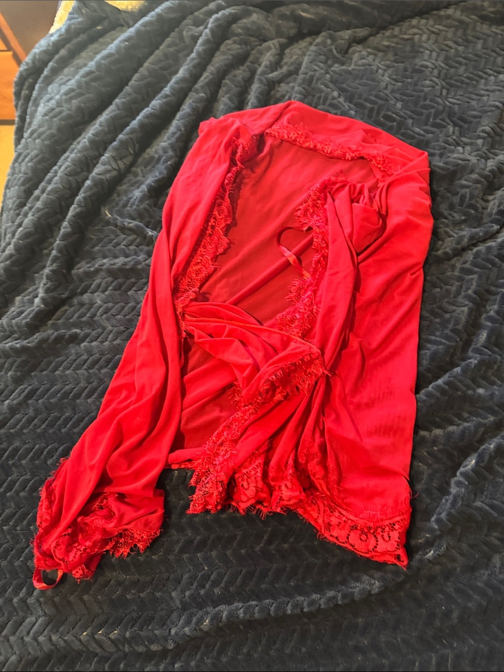 Fashion Nova Red Lace-Trim Satin Robe